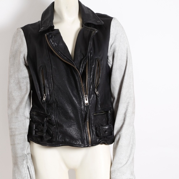 ALL SAINTS Black Leather Suede Gray Biker Jacket - Picture 7 of 13